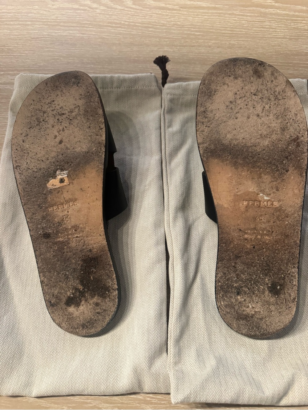 Men's Hermes Black Leather Izmir Slide Sandals - Picture 5 of 5